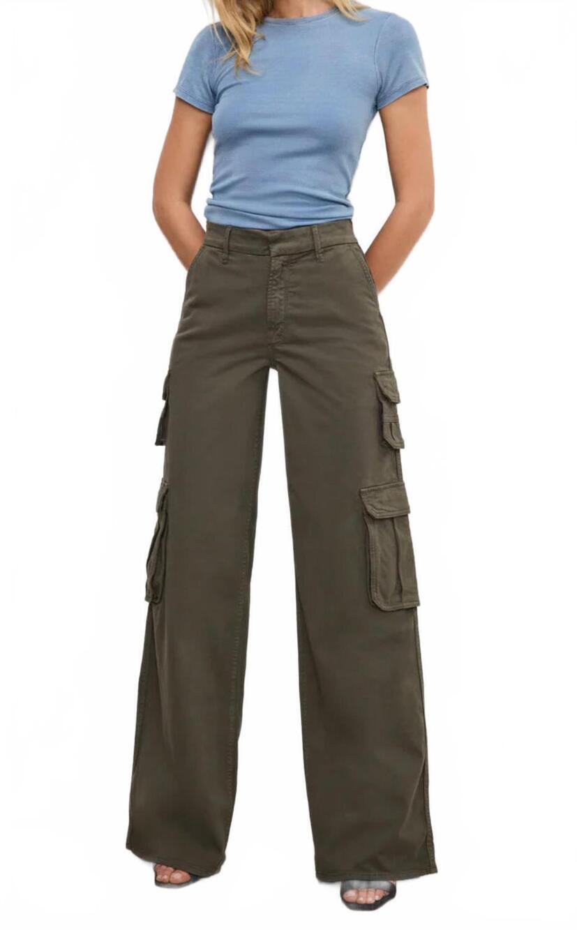 NEW GOOD AMERICAN women's good skate cargo twill pants in green